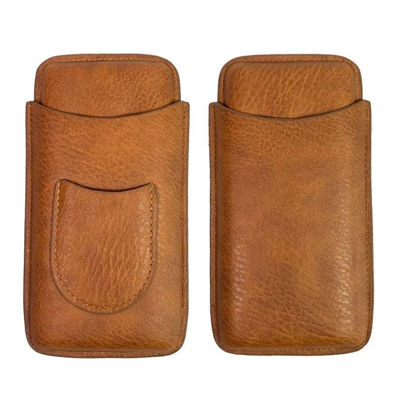 Portable Cedar Cowhide Cigar Humidifier Box With Cigar Cutter Travel Leather Cigar Case