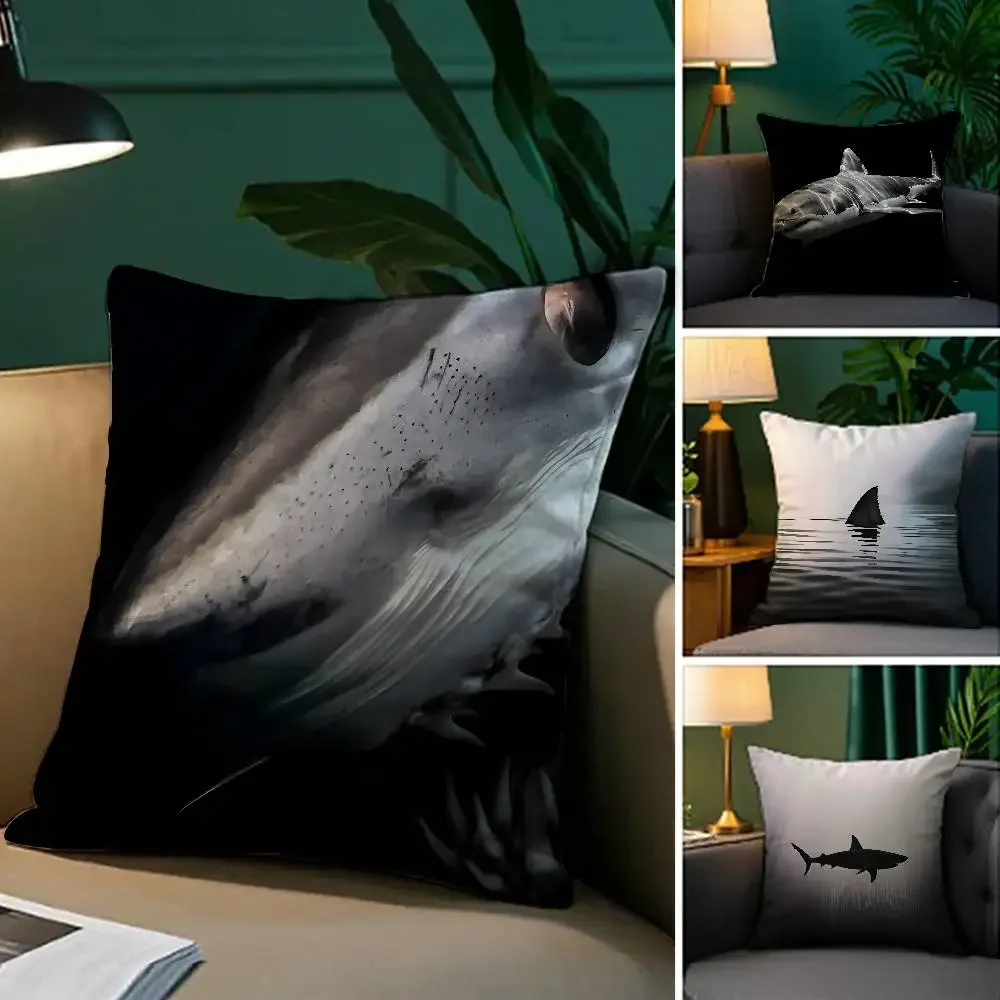 Shark Black Double-sided Printed pillow cover Short plush Suitable living rooms bedrooms sofas throw cushion cover