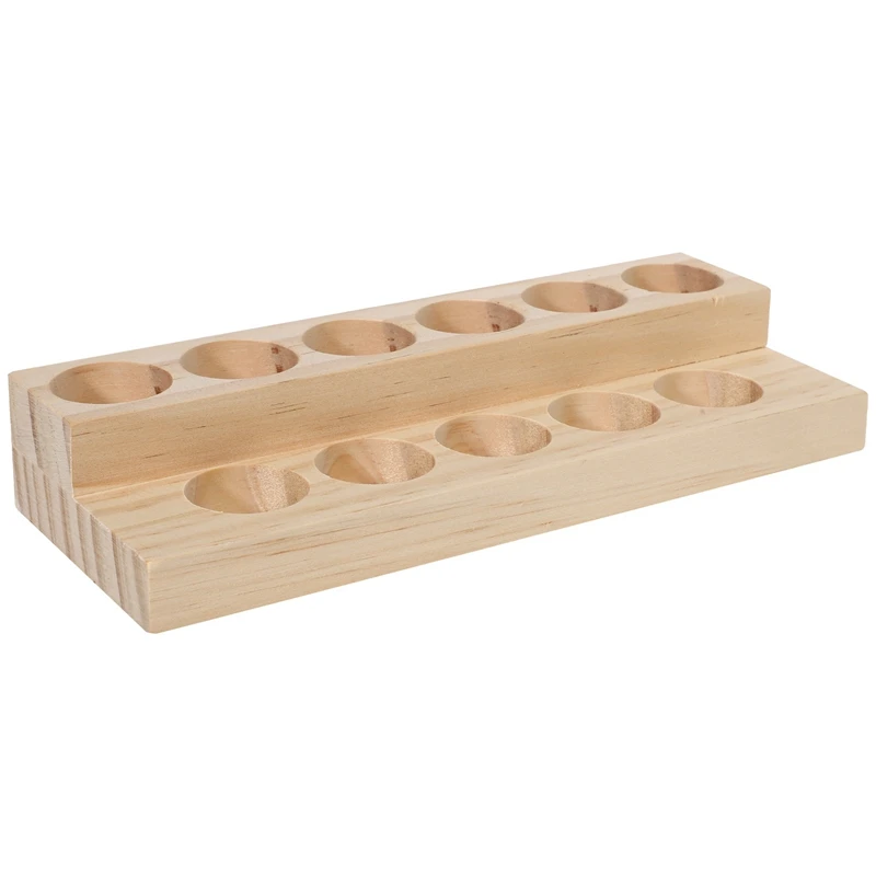 11 Holes Wooden Essential Oil Tray Handmade Natural Wood Display Rack Demonstration Station For 5-15Ml Bottles