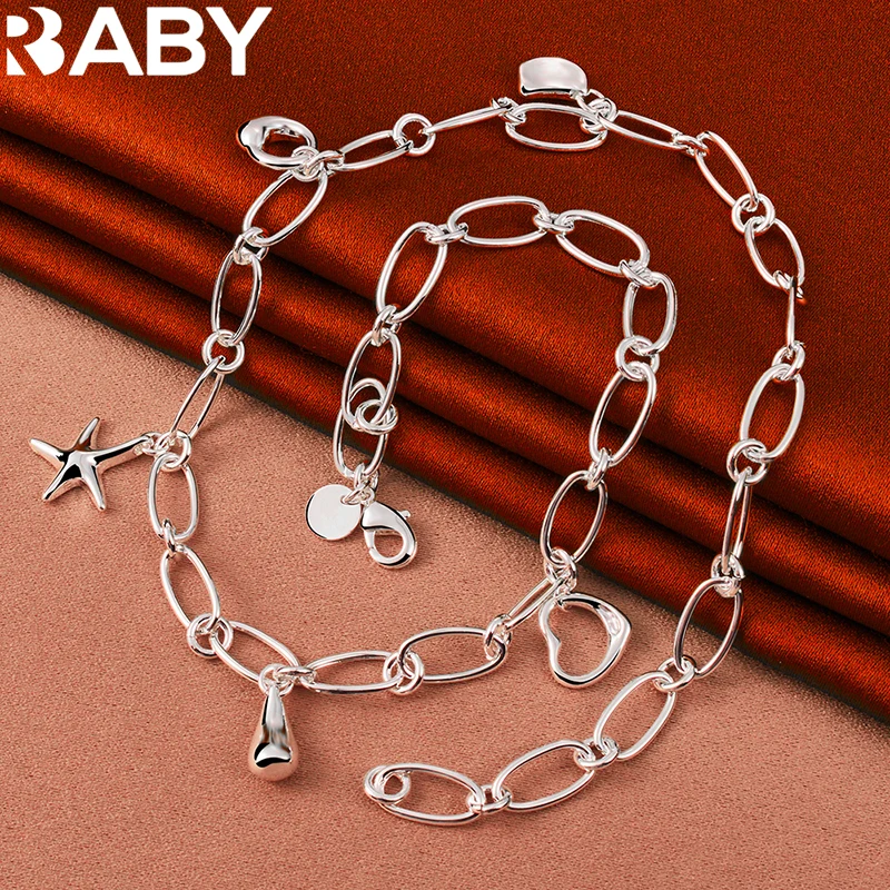 

URBABY 925 Sterling Silver Heart/Starfish/Water Drop Chain Necklace For Woman Fashion Wedding Engagement Party Charms Jewelry