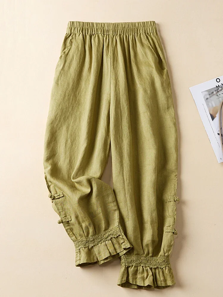 

Literary Retro Buttons Cotton Bloomers New Autumn Winter High Waist Slim Thin Trousers Casual Loose Harem Pants for Women E129