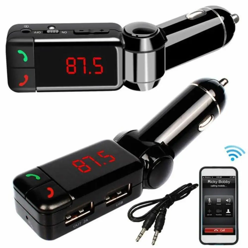 LCD 자동차 키트 블루투스 FM 송신기 MP3 플레이어, 3.5mm Aux USB 충전기 핸즈프리 키트 MP3 음악 플레이어