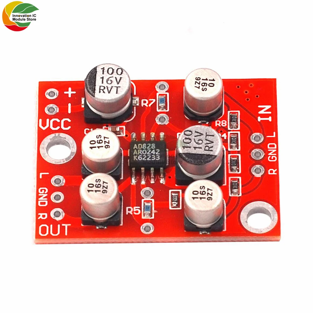 Ziqqucu AD828 Op Amp Preamplifier Board Audio Amplifier Module Single Power Supply DC 3.7V-15V Microphone Preamplifier Module