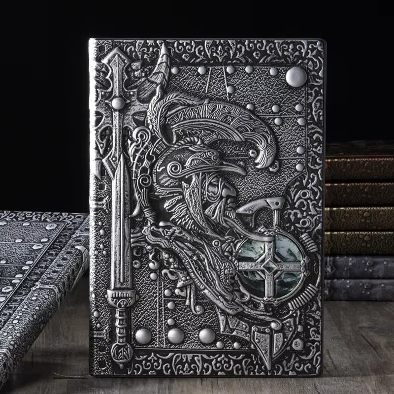 1Pcs Creative Retro 3D Warriors Relief A5 Notebook Journal Embossed Writing Notebook Handmade Leather Cover Diary Gift