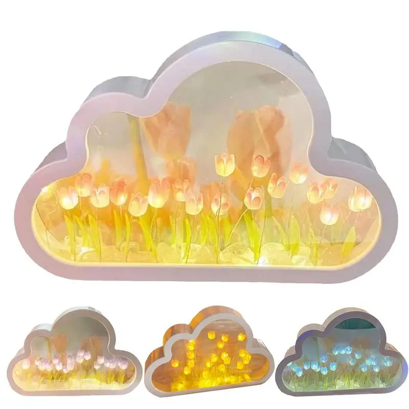 

Tulip Night Light Cloud Shape Tulip Lamp 2 in 1 High Simulation Tulip Mirror Desk Lamp Bedside Table home decoration supplies