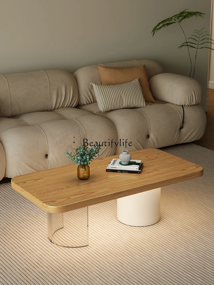 Solid Wood Coffee Table Living Room Small Apartment Home Chinese Style Creative Acrylic Log Cream Style Atmosphere