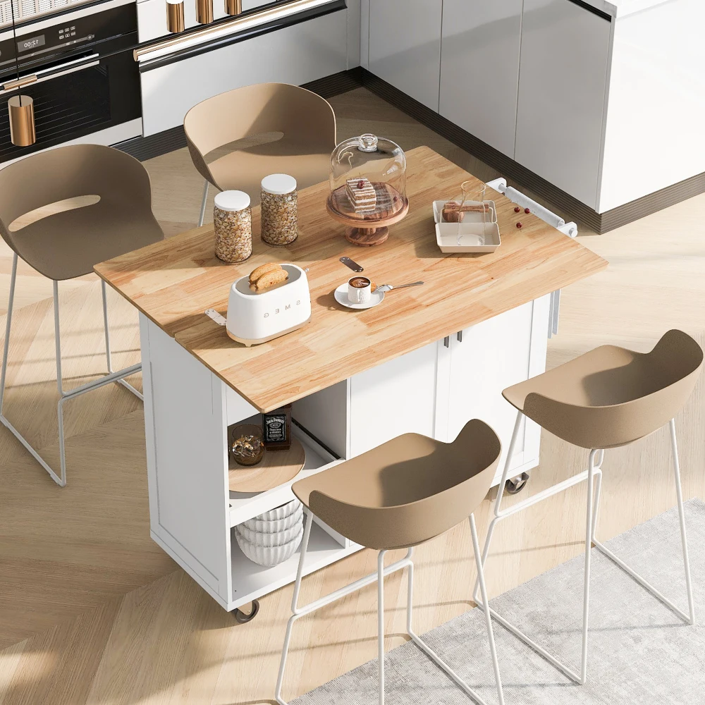 Kitchen Island Foldable Counter Top, Kitchen Storage Cart Rolling Kitchen Cart Wheels Living Room Dining Room White Storage Cart