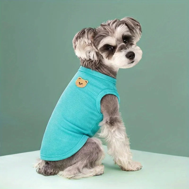 Breathable Pet Shirt, Cute Bear Patch, Solid Color Fashion Vest, Puppy and Cat, Puppy and Kitten Summer Clothing