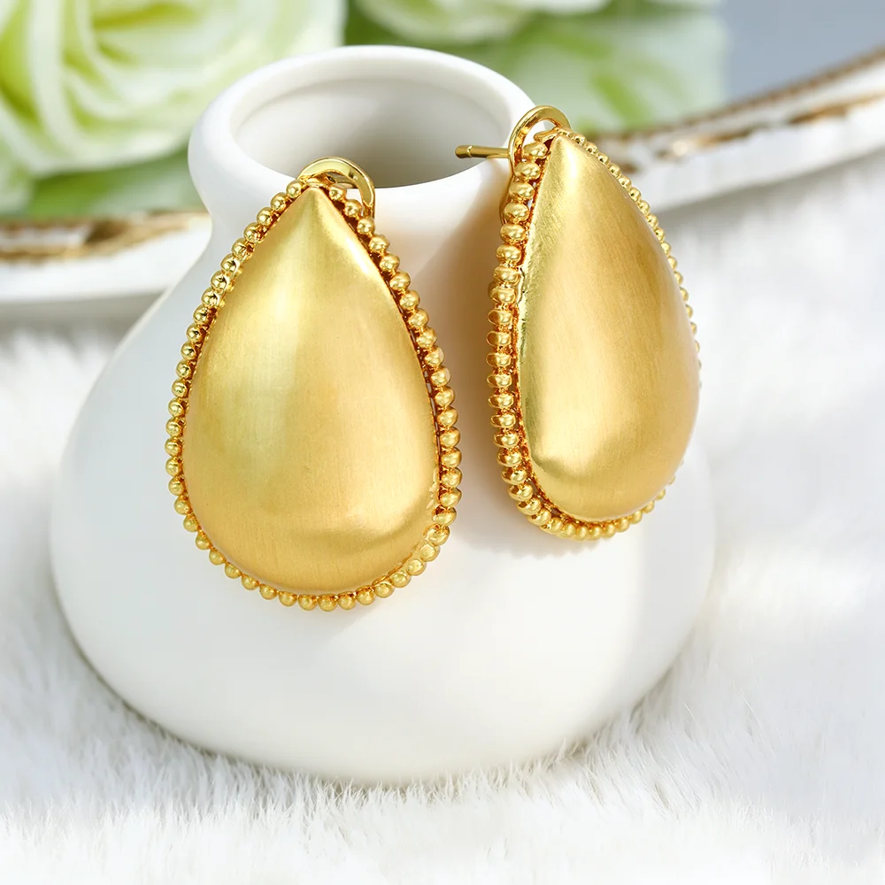 YTJX 18K vergoldete Tropfen-Ohrringe mit Perlenrand, Wassertropfen-Ohrring, afrikanischer Dubai-Ethno-Schmuck für Frauen, Partygeschenk – Detail 5