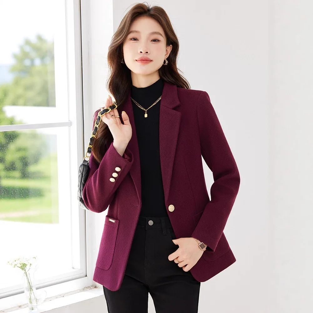 

Dark Purple Woolen Blazer Women Winter Autumn Jacket 2025 New Casual Suit Jacket Coat Female Top Ladies Office Blazers Outerwear