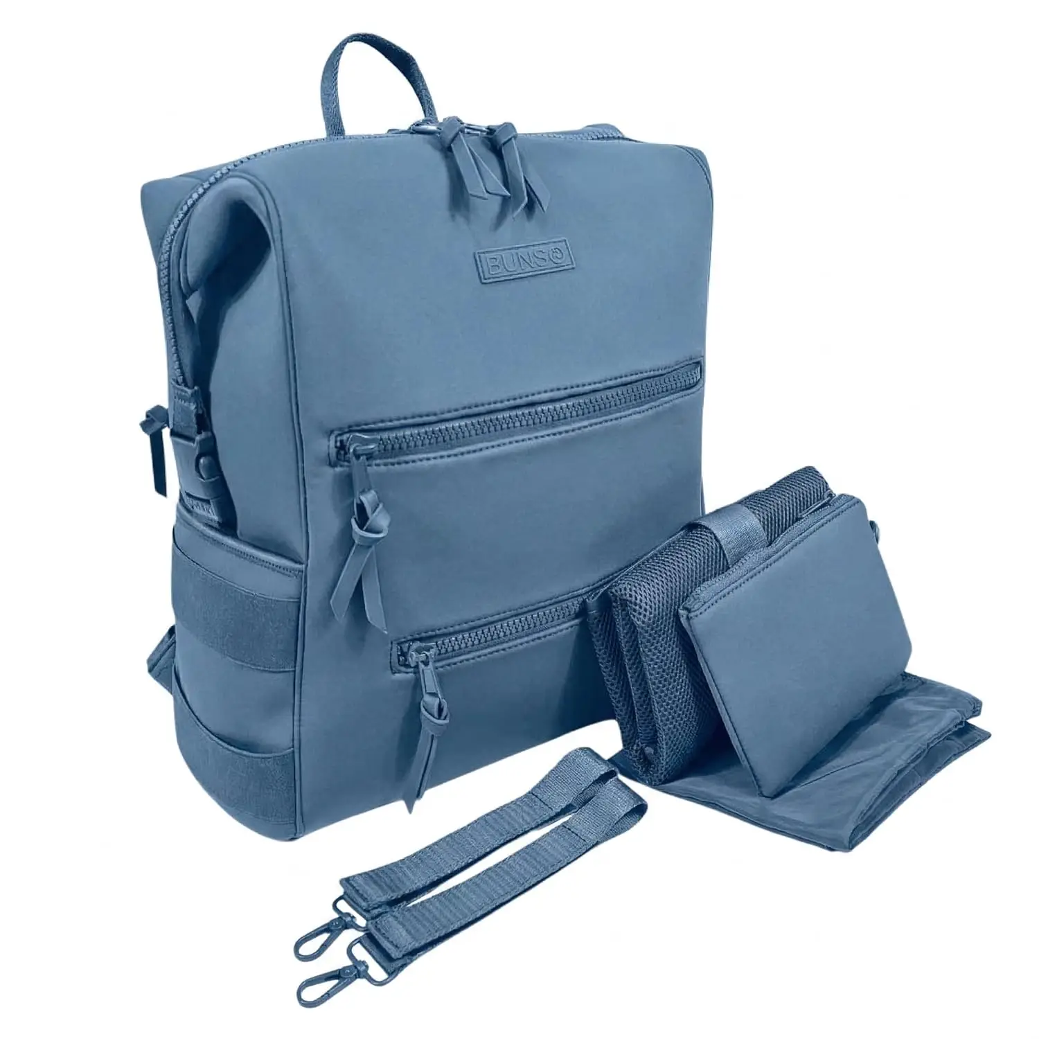 

Water-Resistant Neoprene Diaper Backpack with Changing Pad and Stroller Straps, Lightweight Unisex Baby Bag in Slate Blue