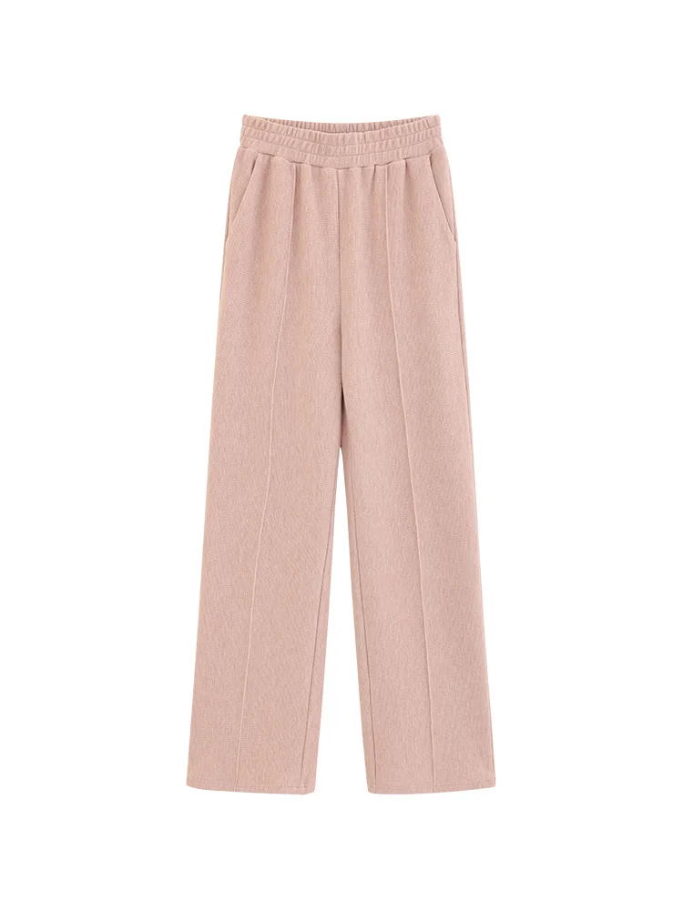 High Waist Wide Leg Trousers Winter Straight Knit Pants Women Petite Elegant Suit Bottoms Loose Casual Draped Long Office Wear