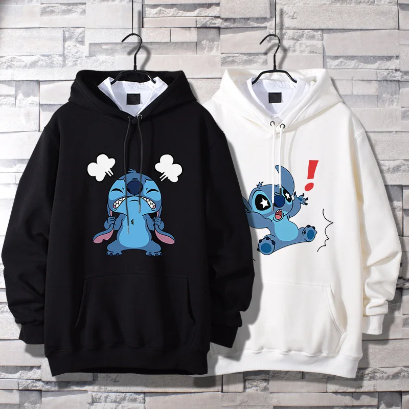 Stitch Disney Couple Loose Hooded Sweater Winter  Kawaii Fall 2023 Women  Anime Hoodie