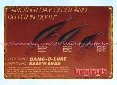 1980's Bagley's Bang-o-lure Bass'n metal tin sign wall art garage shop wall art