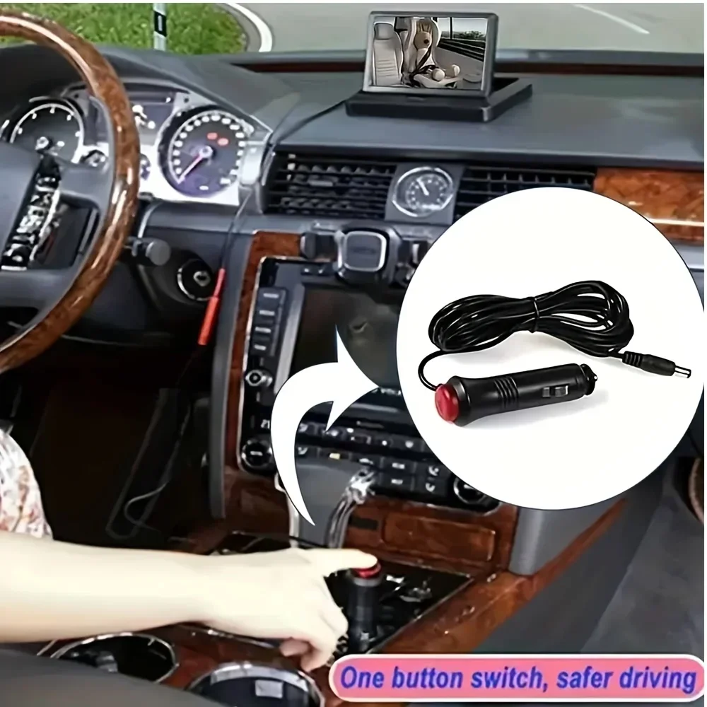 QueenDer 4.3" Kamera Keamanan Kursi Mobil Lipat - Monitor Cermin dengan Penglihatan Malam, Rotasi Belakang & Plug-and-Play