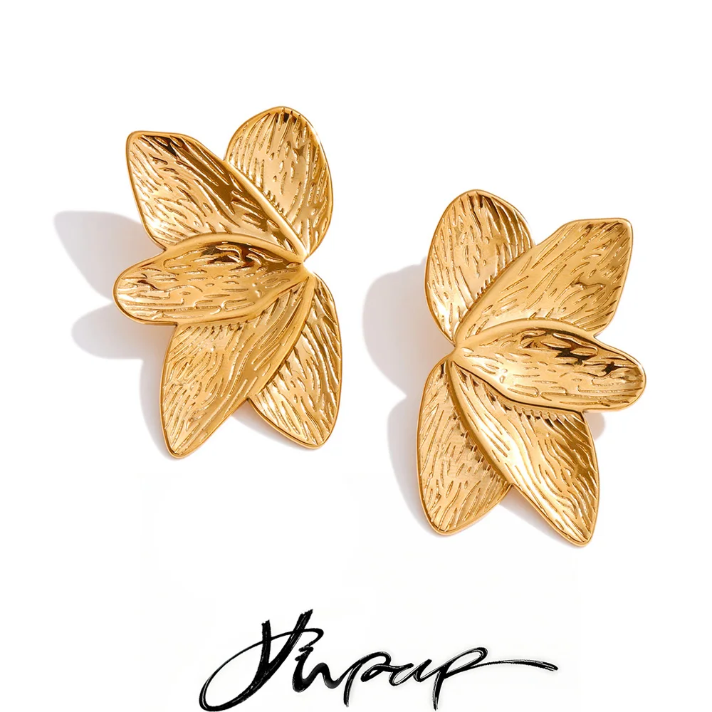 Yhpup Stainless Steel Metal Flower Stud Earrings Rust Proof Trendy PVD Plated Daily Wear Earrings Jewelry for Women Wholesale