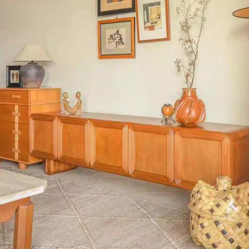 Solid wood TV cabinet Small apartment living room floor cabinet Furniture retro audio-visual cabinet