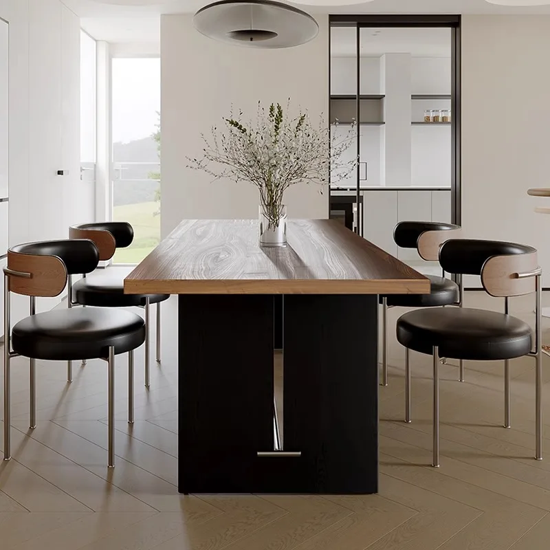 

Customizable simple antique small apartment walnut solid wood dining table and chair combination