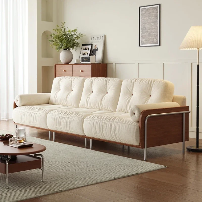 French retro chenille sofa living room small apartment Bauhaus style straight row fabric sofa