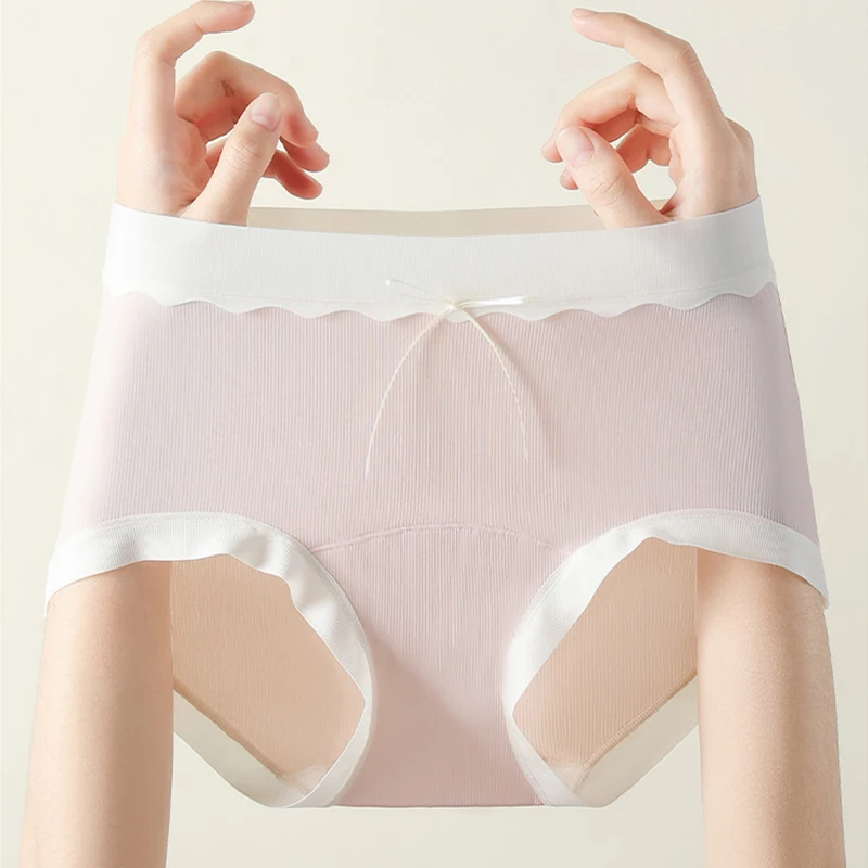 3 قطعة سراويل النساء رقيقة سلس فتاة الحرير الجليد منتصف الخصر الملابس الداخلية اليوغا الرياضة موجز تنفس الراحة الورك رفع اللباس الداخلي السروال