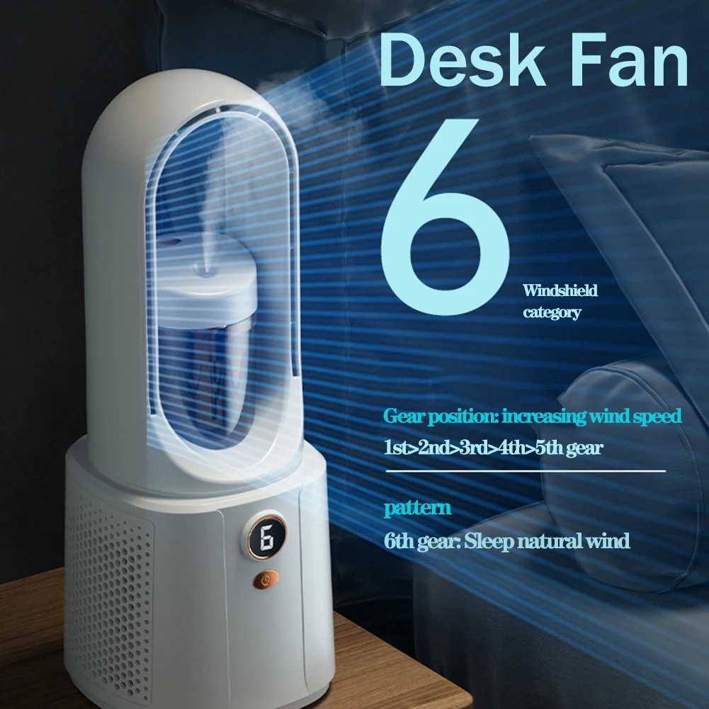 

Bladeless Desk Fan with Humidifier,6 Speeds,USB Rechargeable,Summer Portable Air Conditioner,Quiet for Baby Sleep Bedroom Cooler