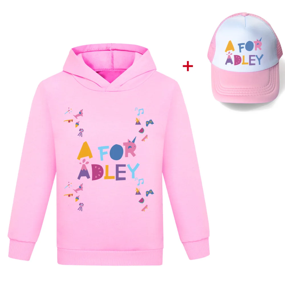 A for Adley Hoody Spring Boys Girls Pullovers Kids Pure Cotton Hoodie Sweatshirt Long Sleeve Children Clothes Sportswear+cap