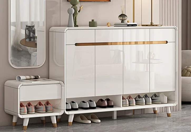 Luxury shoes cabinet explosions at the door of modern porch cabinet integrated white paint storage cabinet.