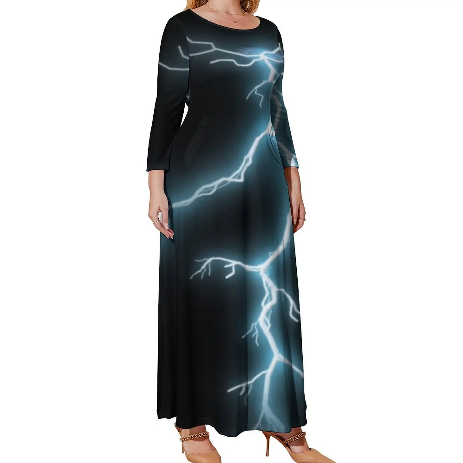 

Платье с длинным рукавом Lightning Bolt Strike, летняя одежда для женщин, Бандажное платье, женская одежда, свободное летнее платье