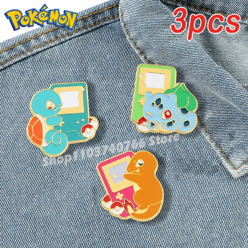 

1set Pokemon Enamel Pins Anime Charmander Bulbasaur Squirtle Creative Game Console Backpack Lapel Pin Accessory Jewelry Badge