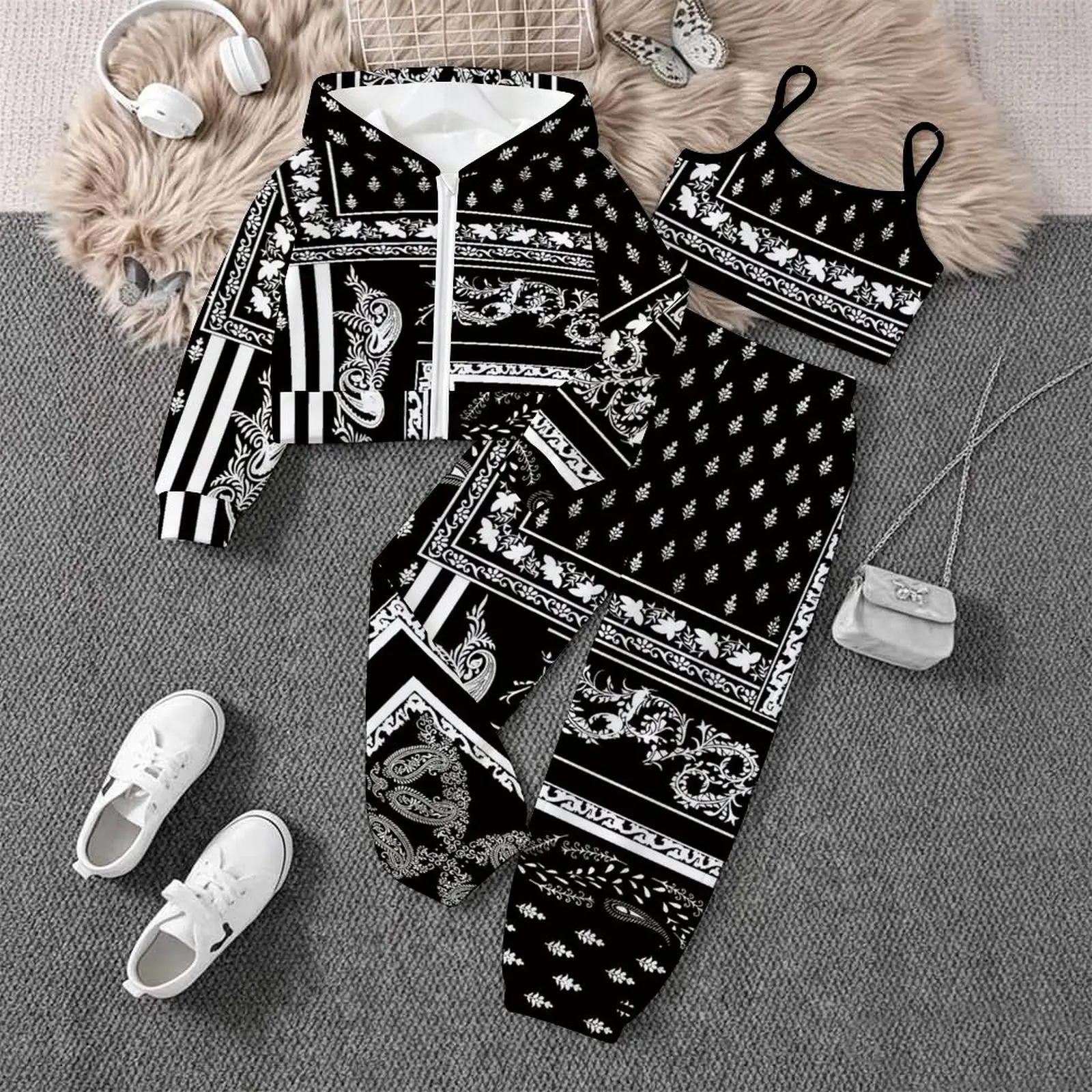 Daily Pants Children's Jogging Pants Casual Pants Autumn Winter Girls' Printed Three Piece Fashion Coat All Hallows' Day  Vest