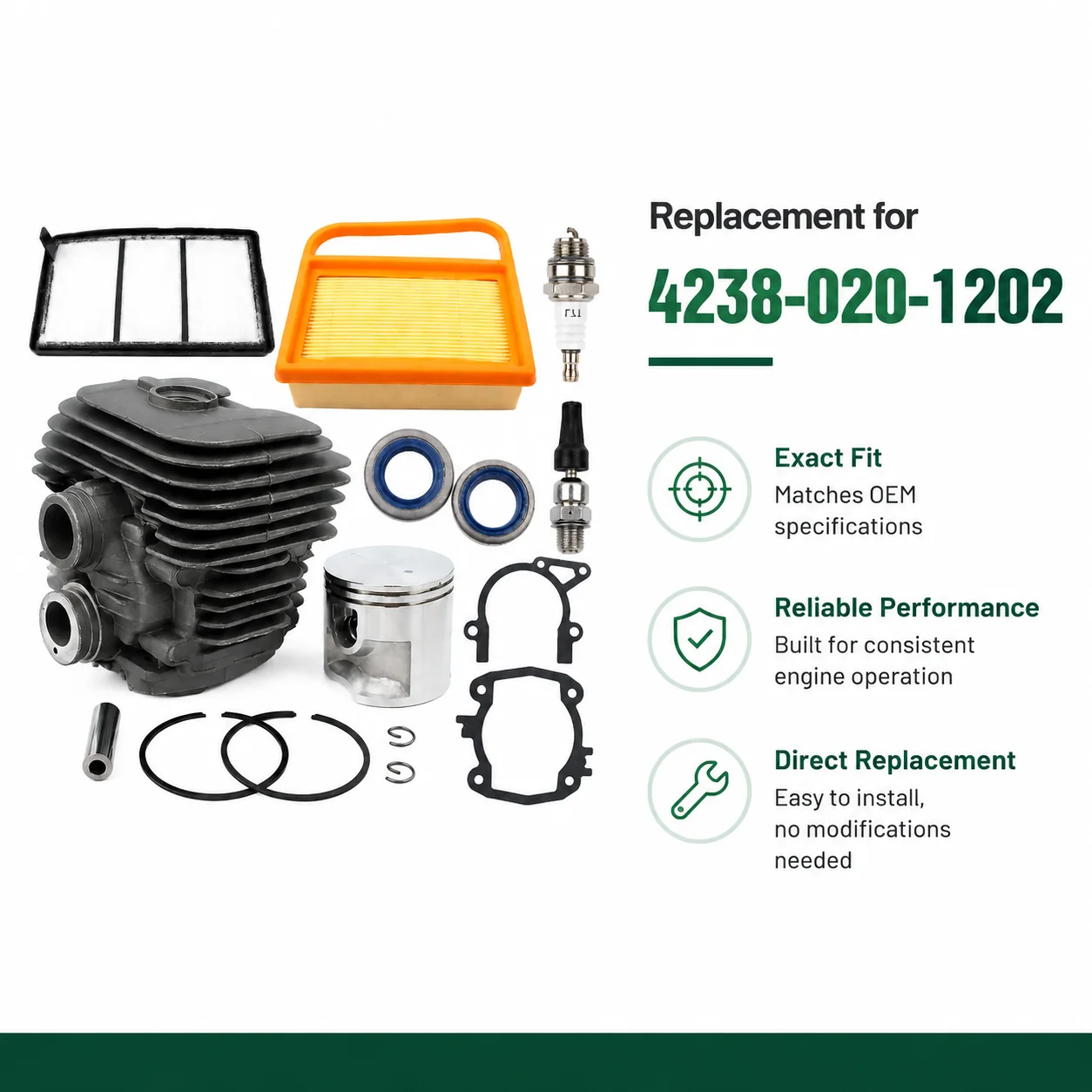 50mm Piston Cylinder Kit For Stihl TS410 TS420, Spark Plug Air Filter Gaskets, Tune Up Kit Chainsaw Parts Replaces - 42380201202
