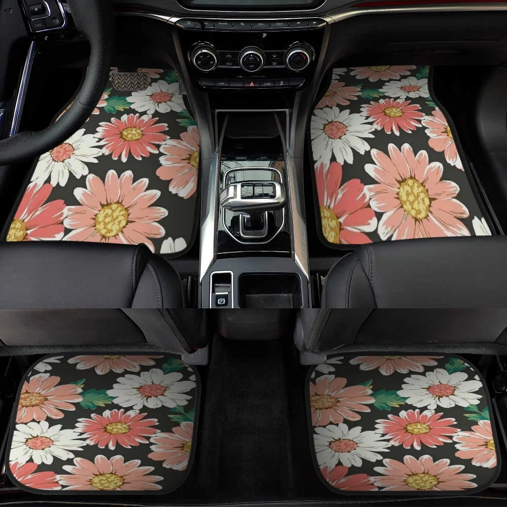 Daisy Sunflower Car Truck SUV Carpet Floor Mats Fashion Cheetah Pattern Design Auto Carpet Floor Mats Set-4 PCS