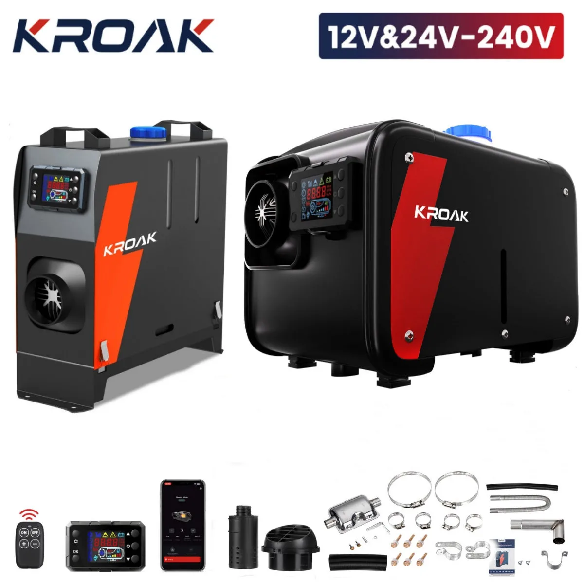 KROAK Car Heater 12V Standing Diesel Heater 5-8KW Car Parking Air Heater 24V Support Smart App & LCD Panel & Remote Control