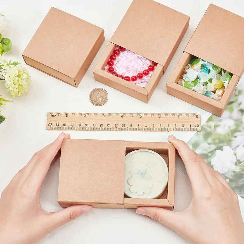 20 Pack Kraft Paper Drawer Box Festival Gift Wrapping Boxes Soap Jewelry Candy Weeding Party Favors Gift Packaging Boxes