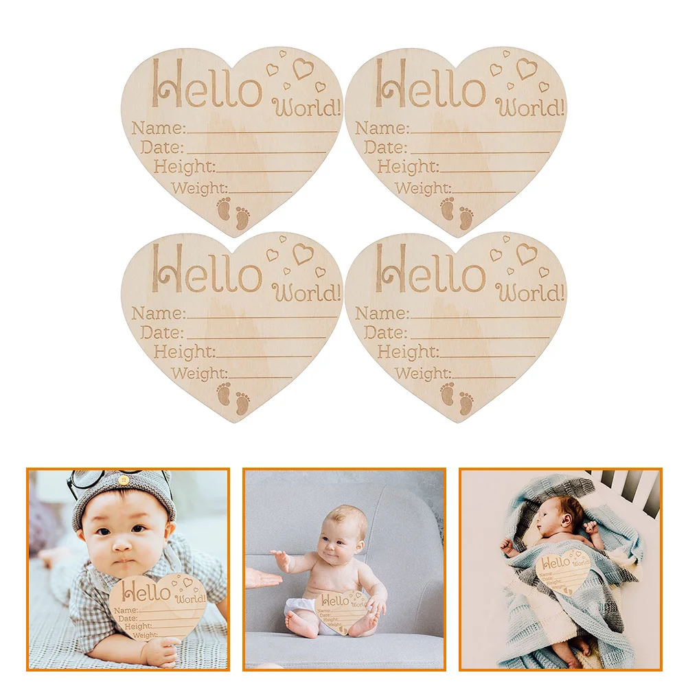 4 placas de madera para decoración de pared de bebé, hito de crecimiento para recién nacido, nombre y nacimiento