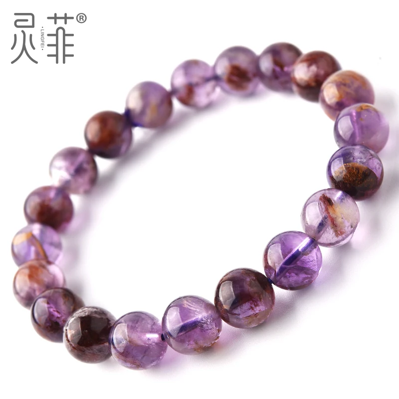 UMQ Uncolored Natural Purple Ghost Crystal Bracelet 6-14mm Beads Beaded Light transmission Hand String for Men and Women's Gifts