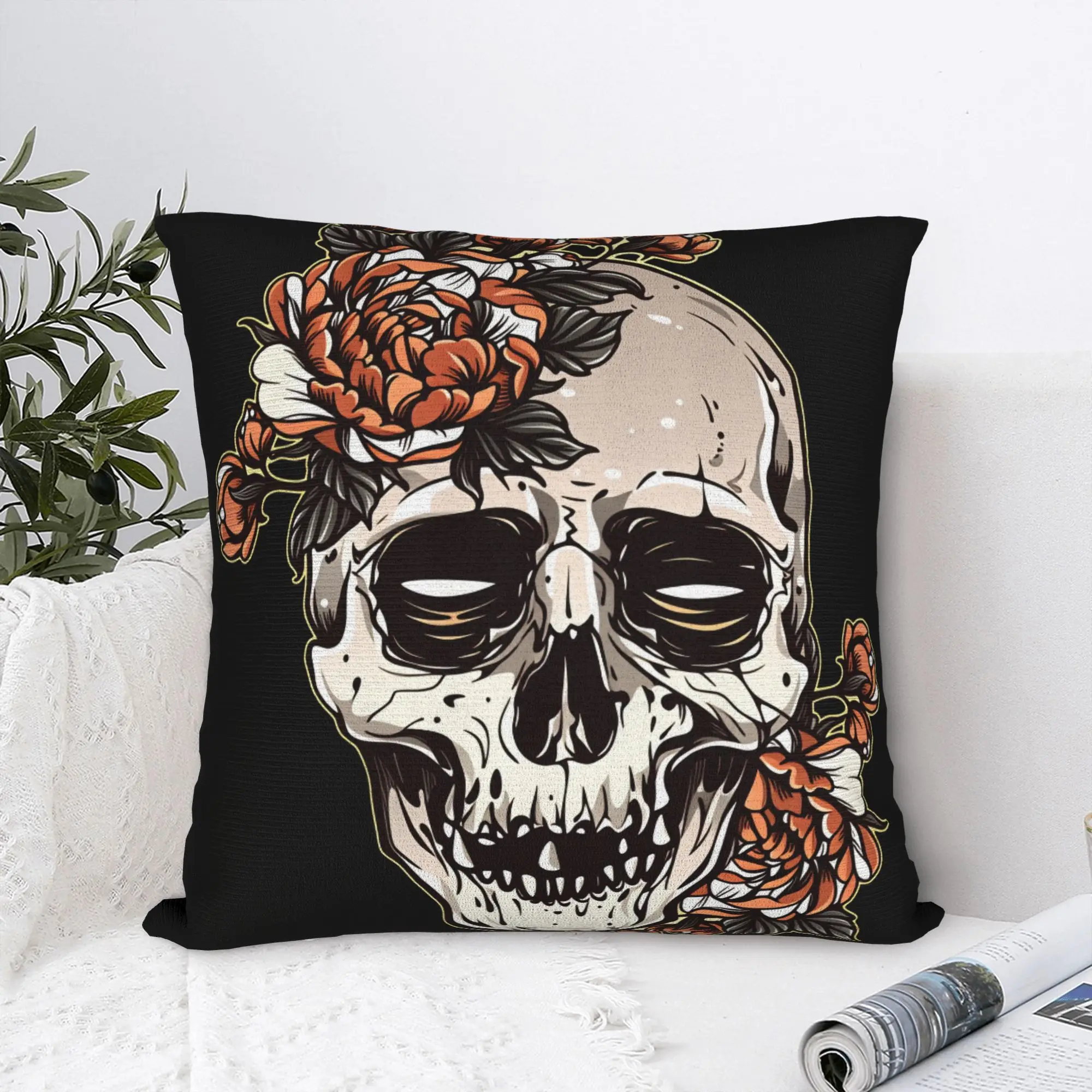 Pillow Case Black Grey Skull Face Día de los Muertos Soft  Pillow Cover For Living Room Chair Funny Pillowcases