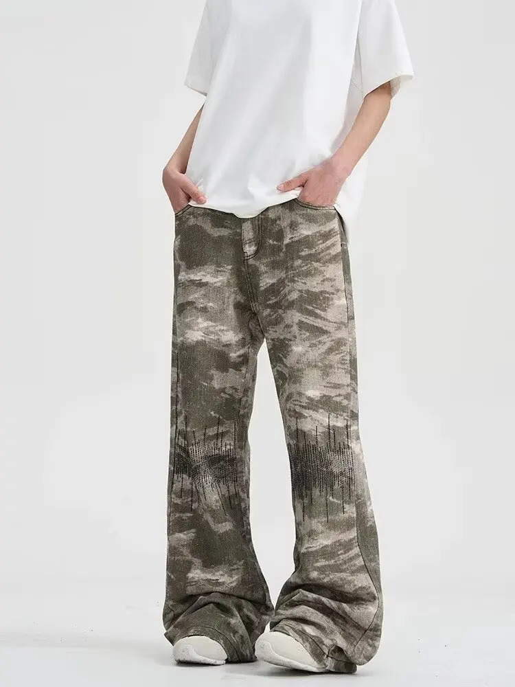 New Camouflage Speckled Digital Printed Jeans for Men and Women Straight Casual Baggy Denim Trousers Loose Cargo Pants Women