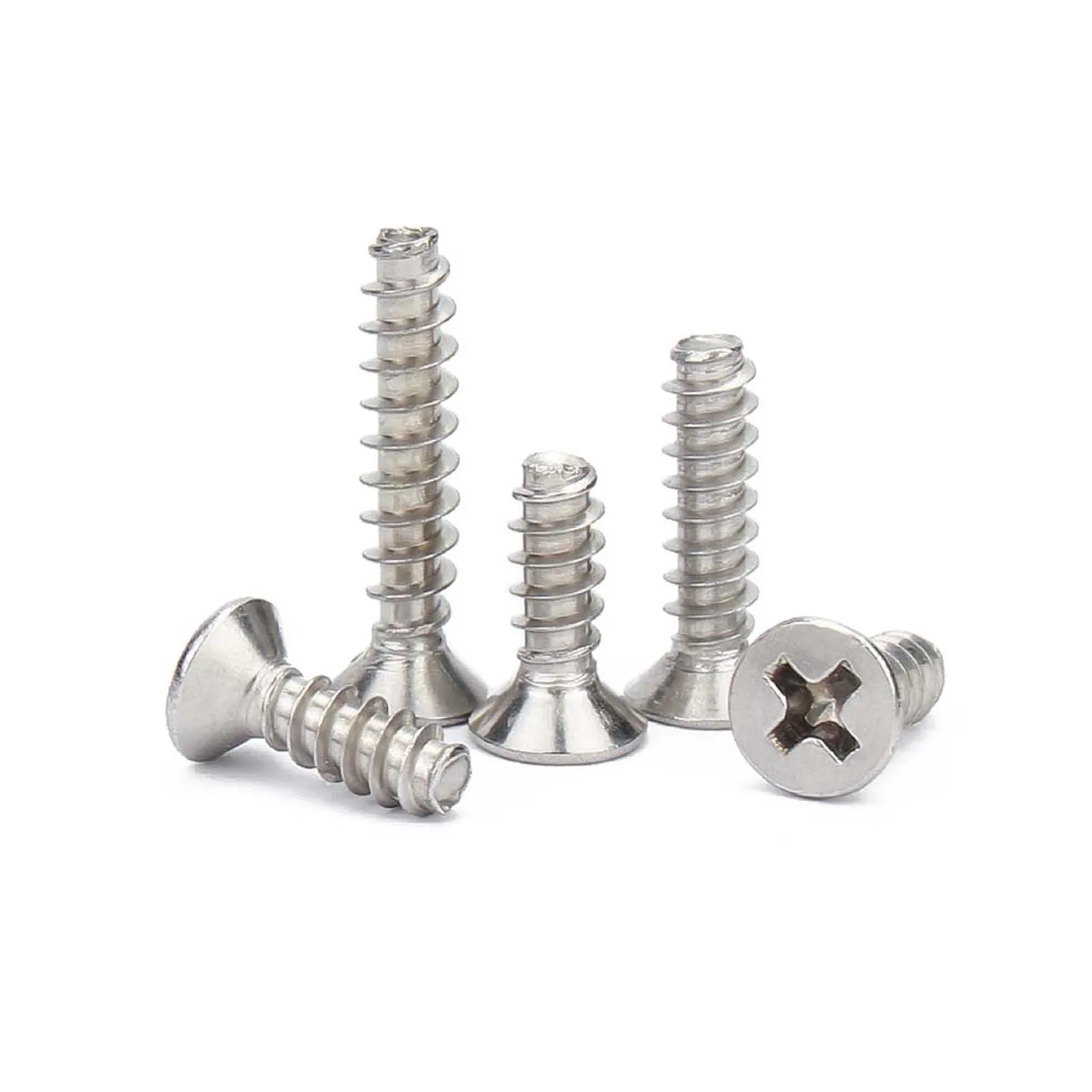 20/100pcs KB M1 M1.2 - M4 Micro Small 304 Stainless Steel Cross Phillips Countersunk Head Flat End Top Self-tapping Wood Screw