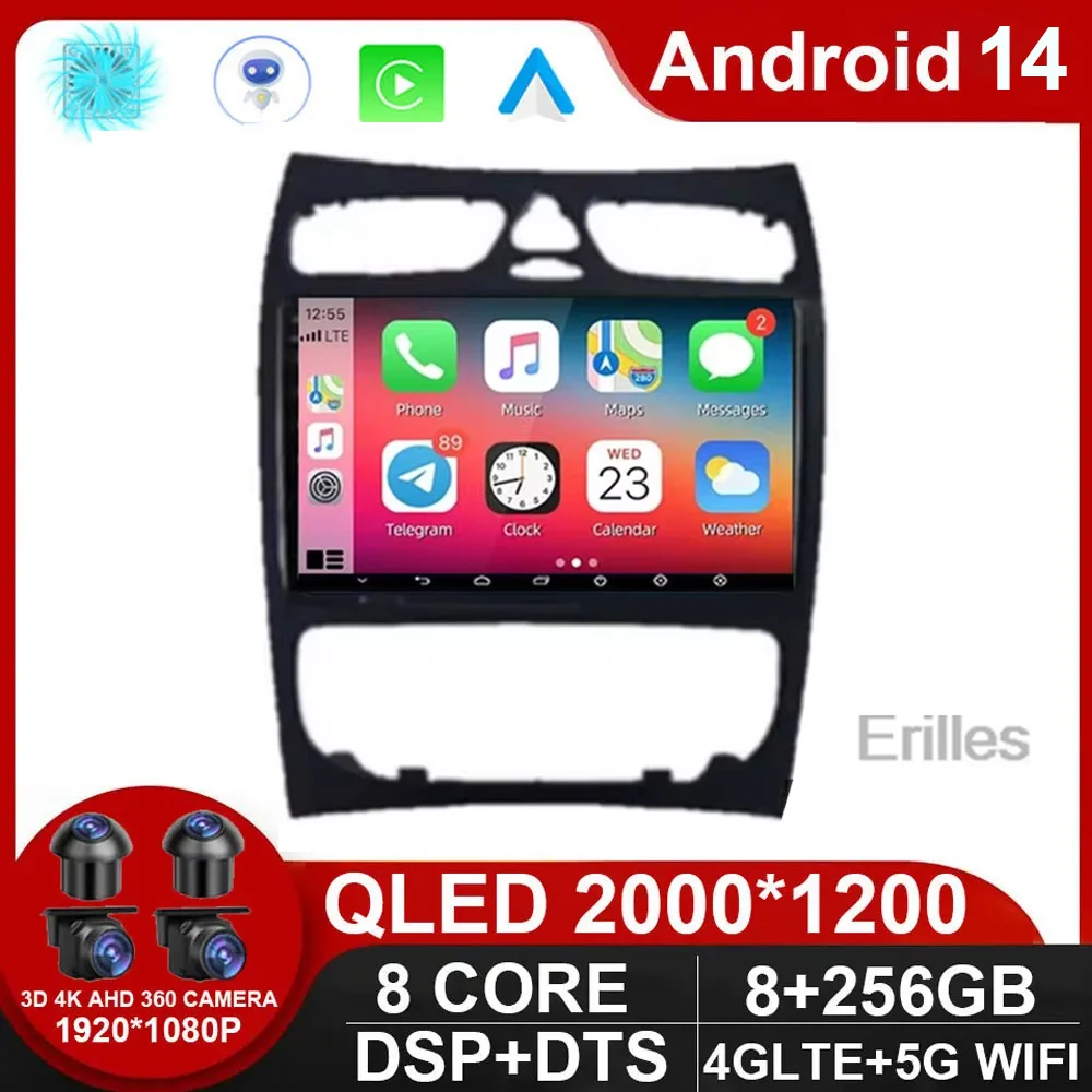 Wireless Carplay Android 14  Auto Car Radio For Mercedes Benz C Class CLK Class W203 W209 S203 A209 autoradio 4G WIFI DSP DVD