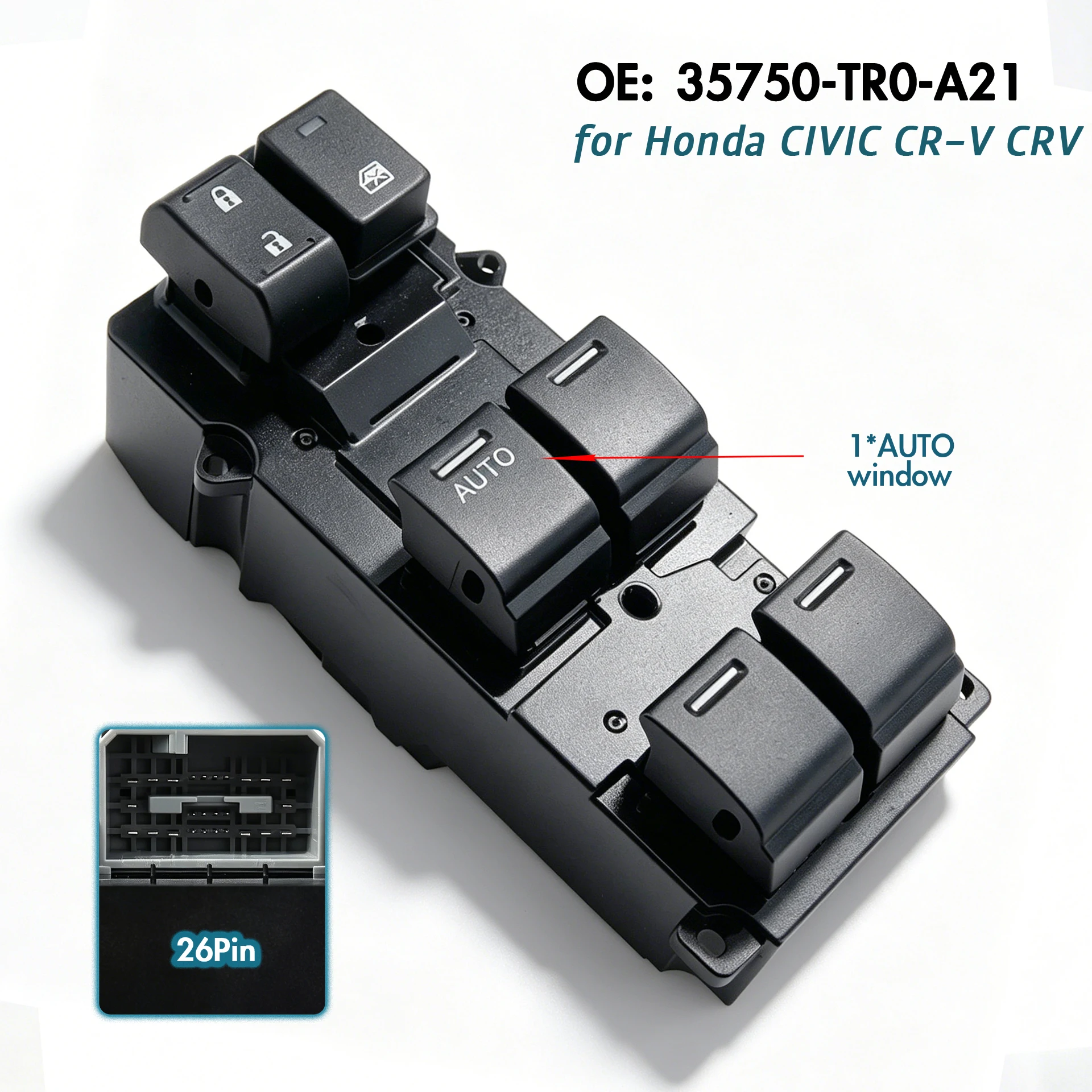 35750-TR0-A21 For Honda CR-V CRV Civic 2012-2017,LHD Front Left Driver Electric Power Master Window Switch Lifter Control Button