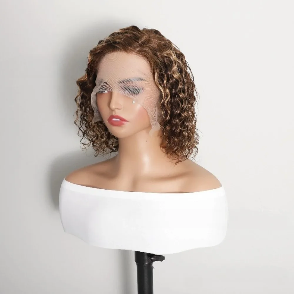 Alta luce moda 4/27 onda profonda pizzo anteriore Bob colore pianoforte copertura della testa 8-14 pollici tessitura a mano piena vergine brasiliana Remy