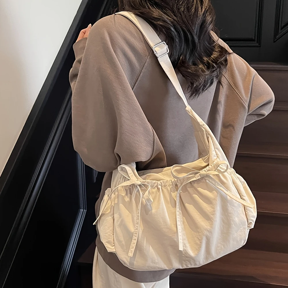 

Симпатичная нейлоновая сумка-хобо с рюшами, вместительная сумка через плечо на шнурке для ежедневных поездок и повседневных прогулок