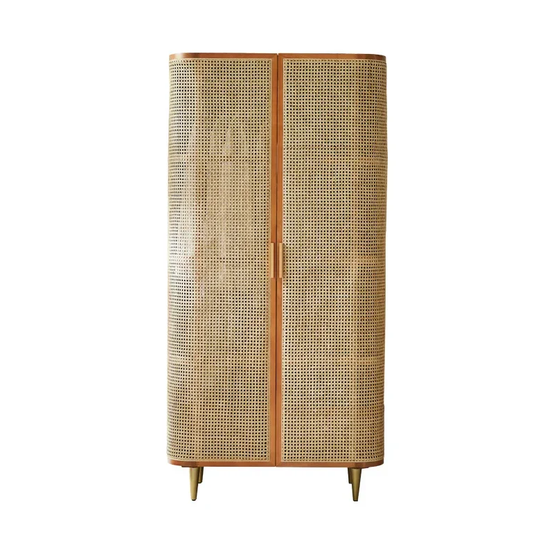 

Simple light luxury rattan double-door storage cabinet, bedroom large-capacity locker with drawers