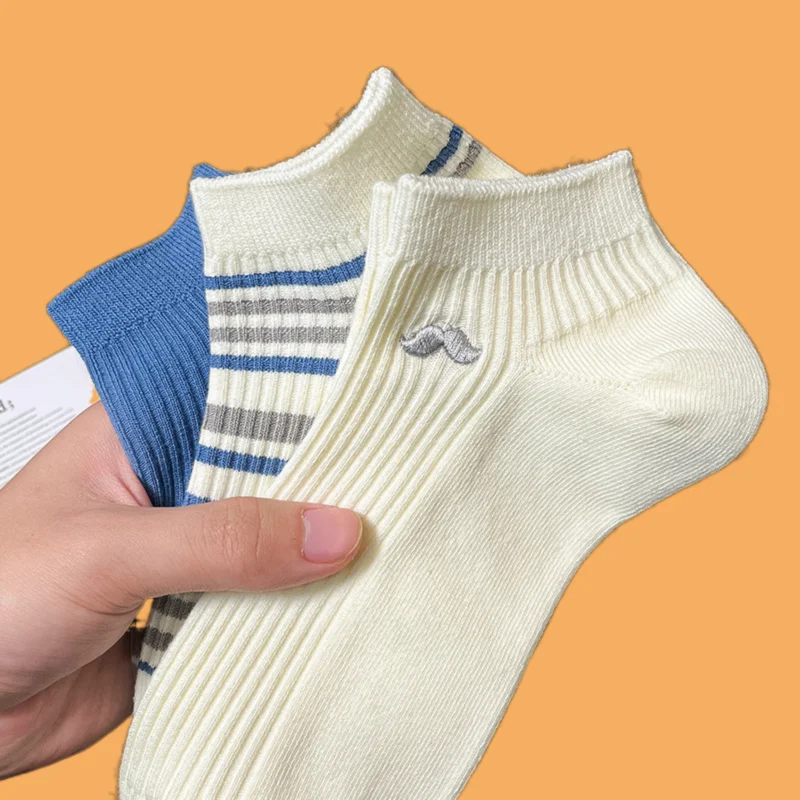 2024 New 1/3 Pairs Summer Thin Breathable Low-top Striped Cotton Socks Short Socks Men's Deodorant Sweat-absorbent Men's Socks