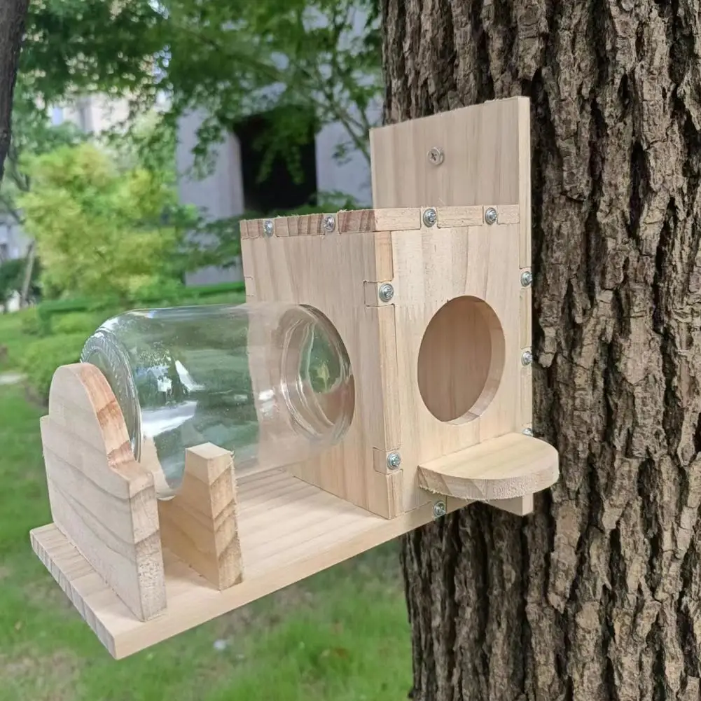 

Easy Refill Squirrel Feeder Glass Squirrel Feeder Weather-proof Wooden Squirrel Feeder Heavy Duty Easy Refill Outdoor for Clean