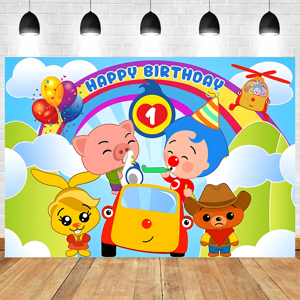 Custom Plim Backdrop Kids 1st Birthday Party Baby Shower Photography Cartoon Pig Photo Rainbow Background Decoration Prop Banner