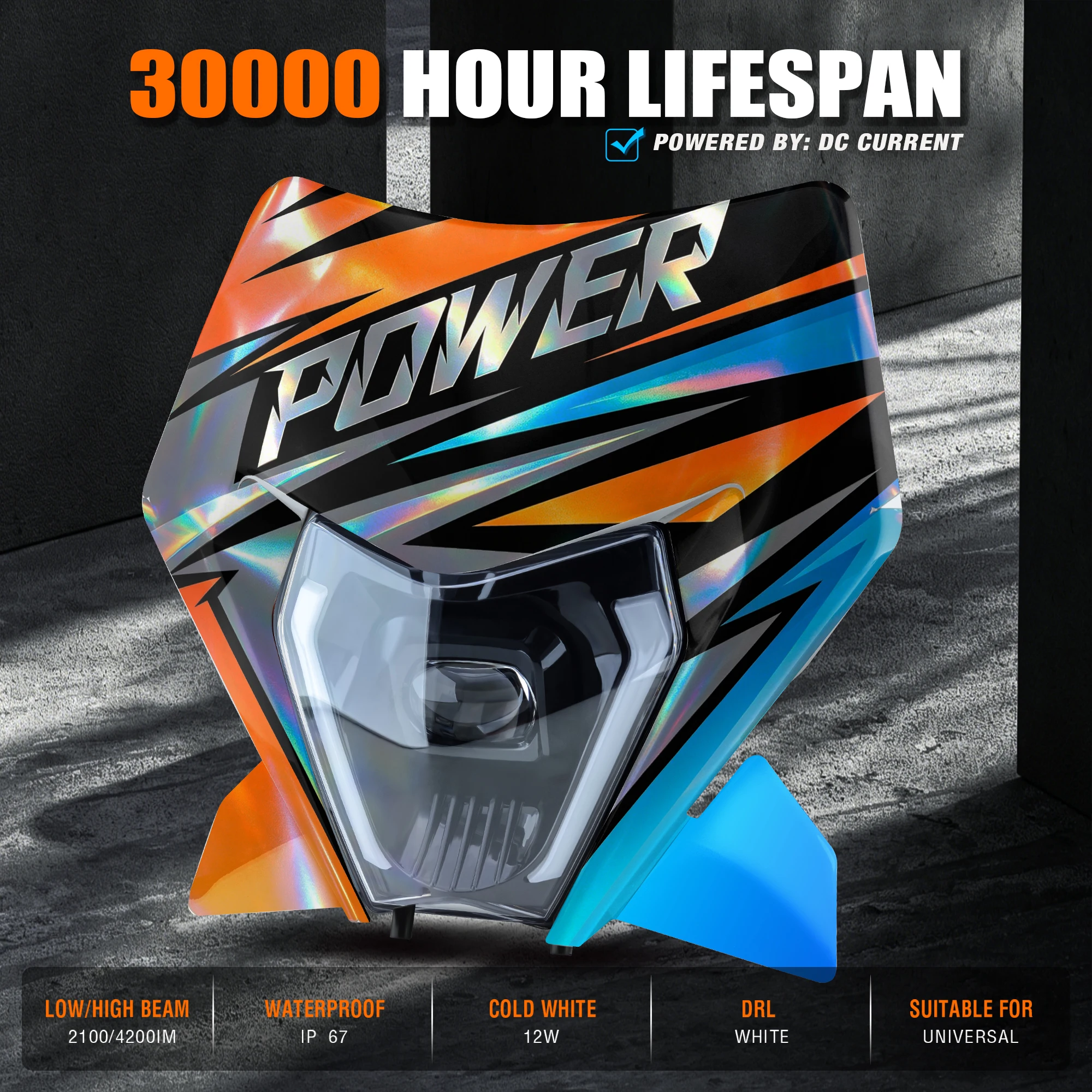 PowerZone Dirt Bike Enduro Headlight For KTM EXC SXF XCW MX 2024-N Supermoto Fairing Front Lamp With Sticker Holographics