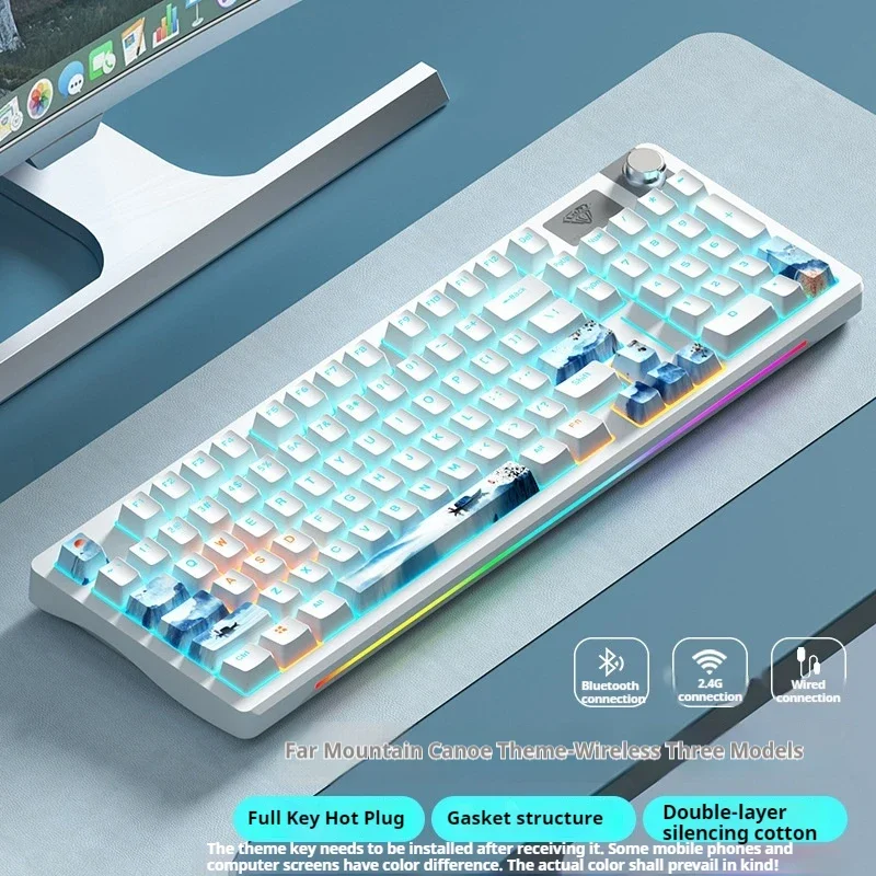 Imagem -03 - Teclado Mecânico sem Fio Três Modos Rgb Chave Completa Hot Plug Jogo E-sports Escritório Confortável Periféricos de Computador Aura-s98