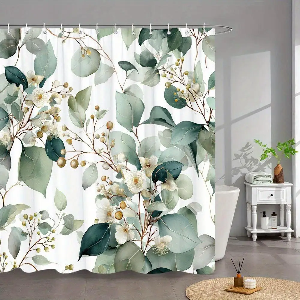 Lush Greenery Botanical Shower Curtain Bathroom Decor Waterproof Leaf Floral Print Curtain